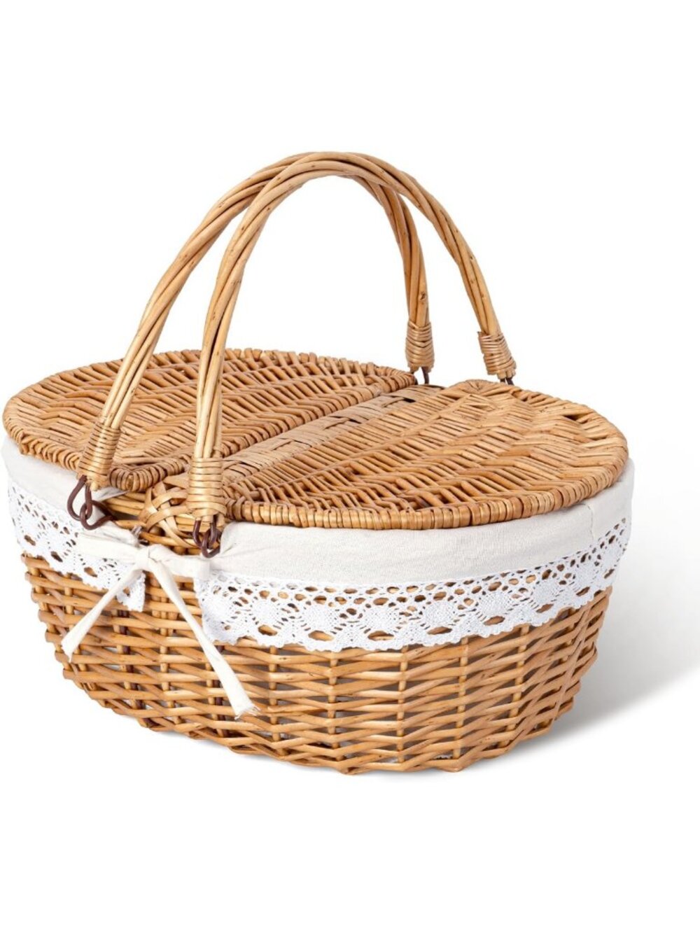 Charming Vintage Woven Picnic Basket with Lid & Handle - Perfect for Outdoor